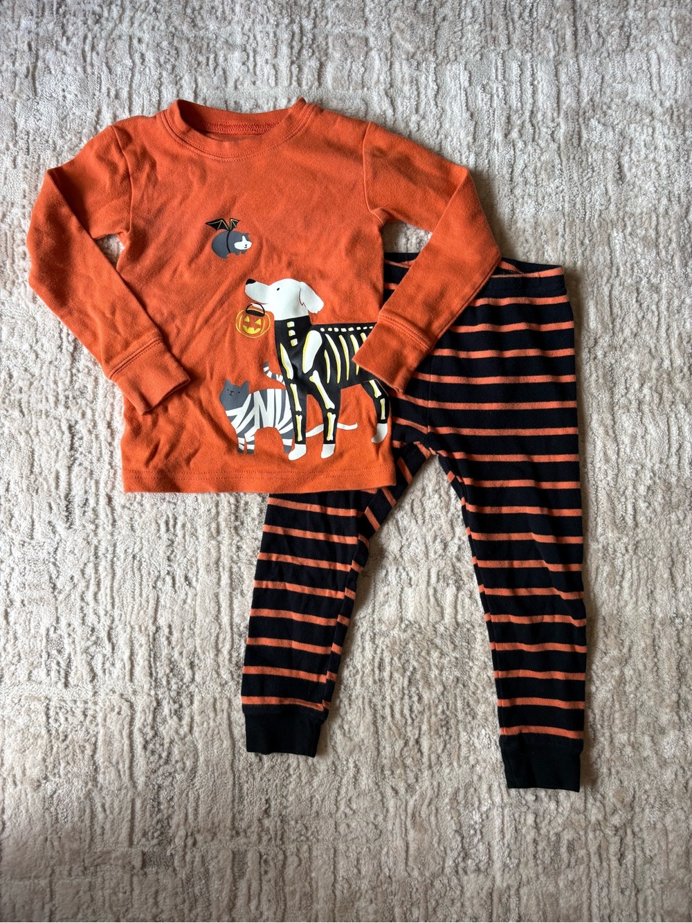 Carter's Orange & Black Halloween Skeleton Dog Pajama Set